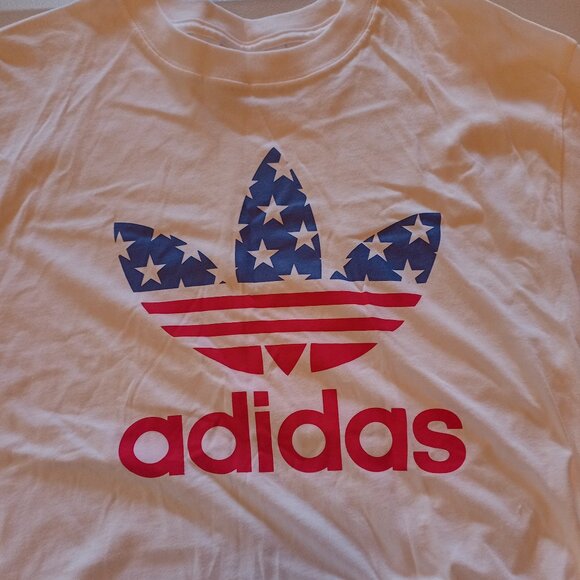 Adidas Big Logo Spell Out Red White Blue Adult Medium NWOT - Picture 1 of 4